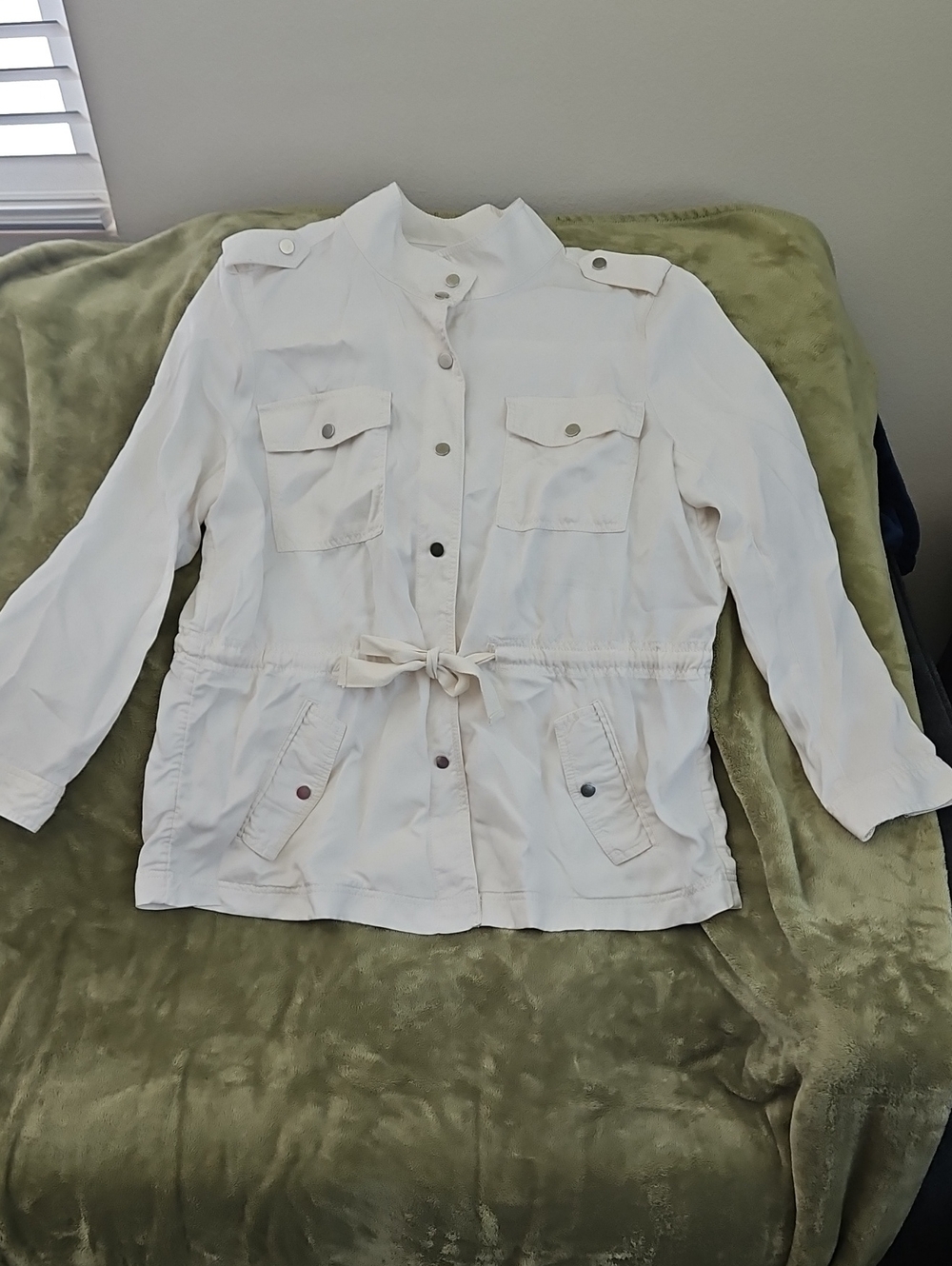 LOFT White Drawstring Waist Utility Jacket, Size XL